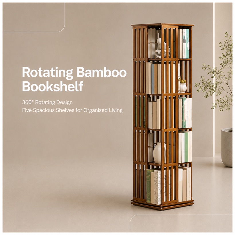 Rotating Bamboo Bookshelf
