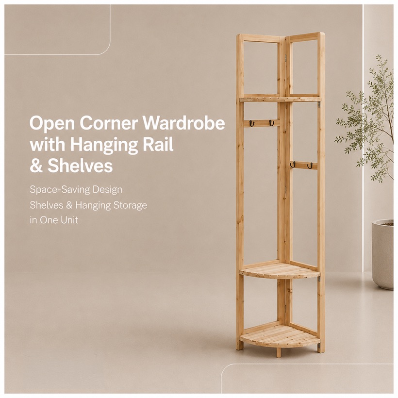 Open Corner Wardrobe with Shelves