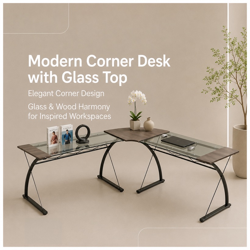 Glass-Top Corner Desk