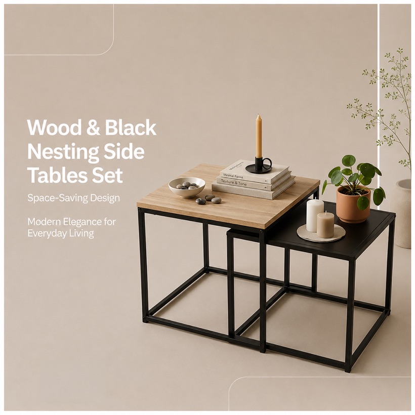 Nesting Side Tables — Wood & Black