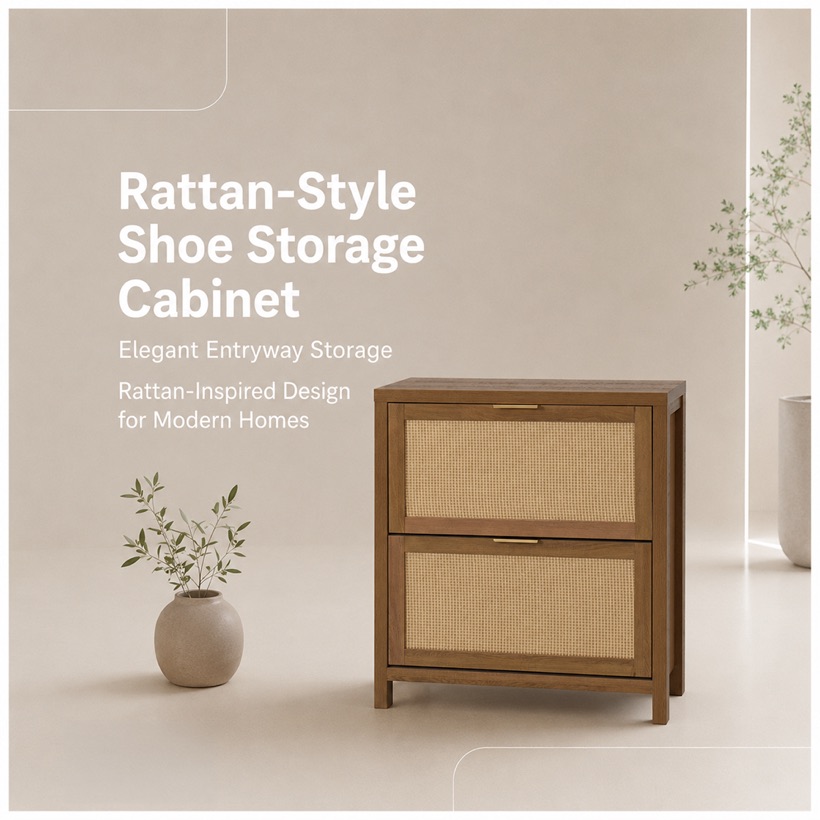 Rattan Shoe Storage Cabinet