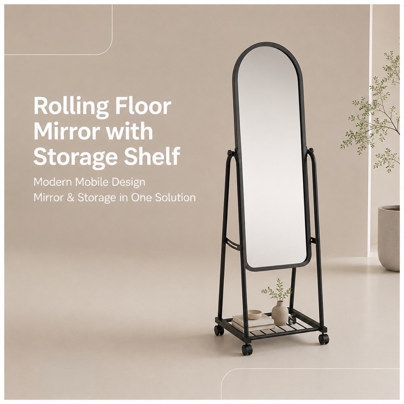 Standing Mirror with Lower Shelf